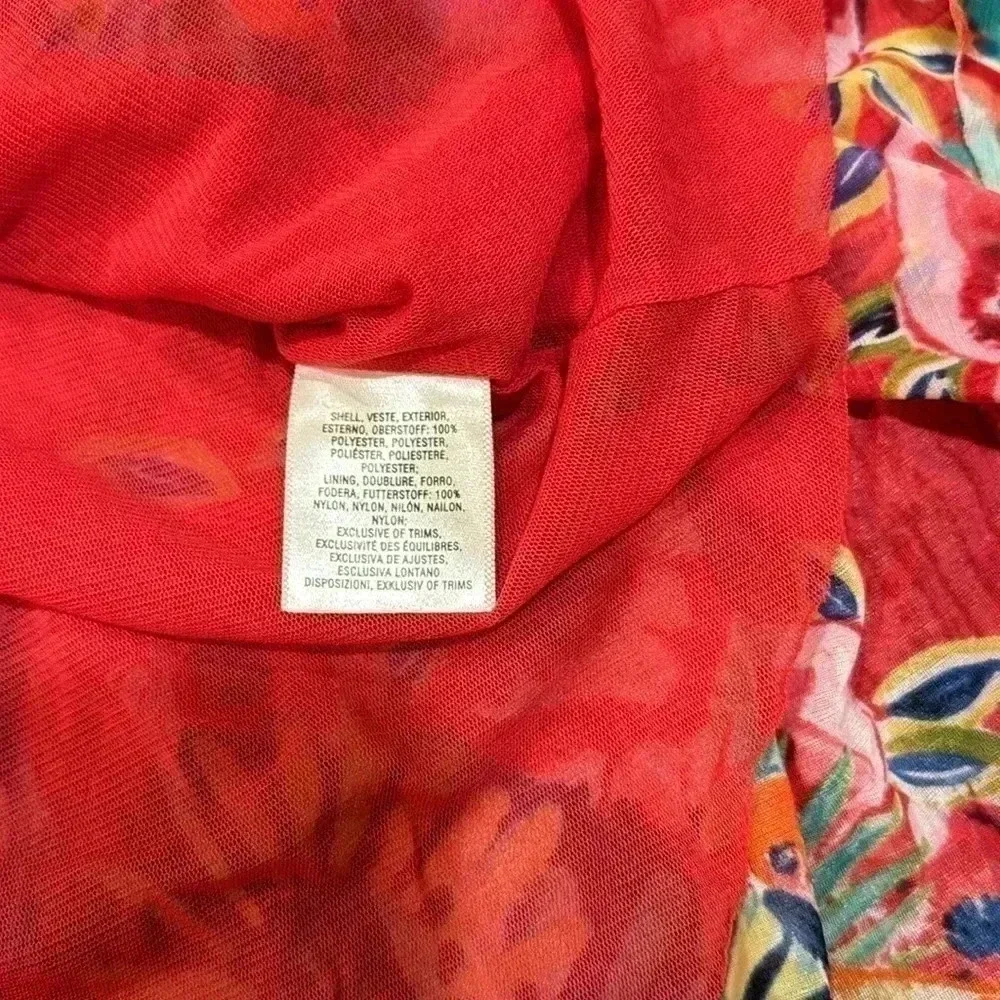Anthropologie Deletta Sleeveless Top Red Floral Birds size Small